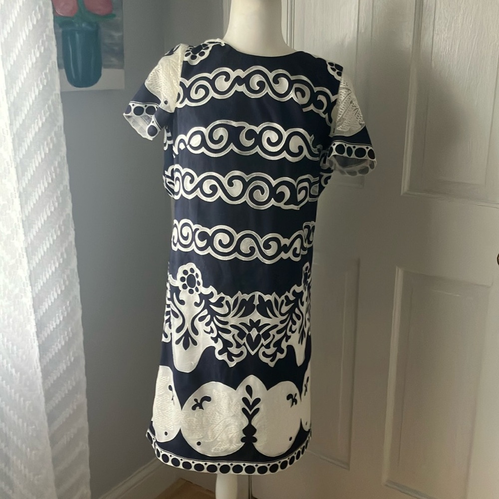 J Crew waves lace panels short sleeve shift dress 2 Tall coastal nautical